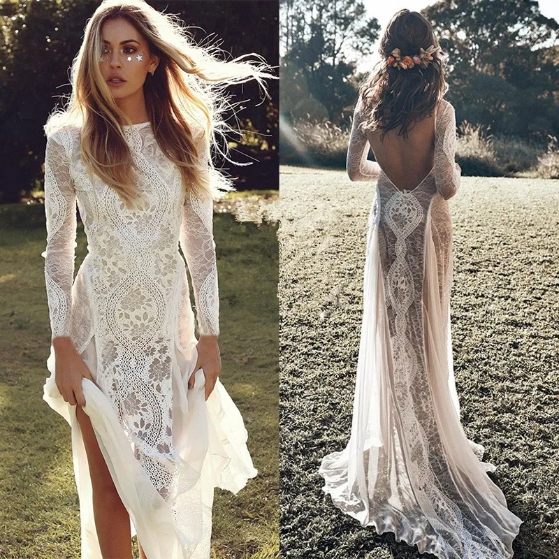 Modestos Vestidos De Novia Boho Sirena 2020 Vestido De Novia Vestidos De Boda De Encaje Espalda Abierta Manga Larga Nupcial Vestido Envio Gratis Vestidos De Novia Aliexpress