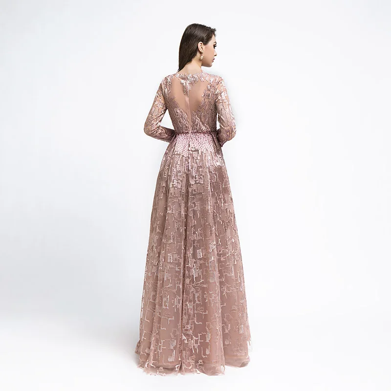 Robe De Soiree Роскошные вечерние платья с длинными рукавами, украшенные кристаллами, с круглым вырезом, длина до пола, женские вечерние платья WT5481