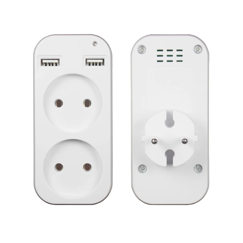 Usb plug adapter 2 socket with double usb port Spain Explosion style  European 5V 2A USB extension socket Z5-01 White color