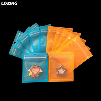

80pc One Side Frosted Plastic Bags Reusable Ziplock Packing Bag Flat Bottom Jewelry Pouch With Hang Hook 7*8CM Small Storage Bag