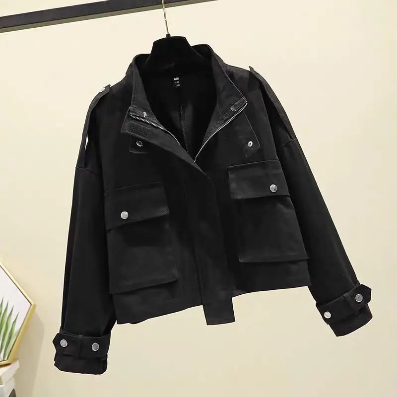 Nouvelle veste à manches longues pour femme, coupe-vent court pour femme, à la mode, manteau basique, grande taille 2022, automne décontracté ► Photo 2/6