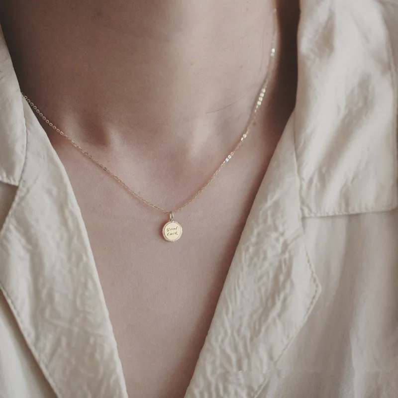 Bohemian Simple Round Brand “goodluck” Lucky Tag Necklace Women Banquet Wedding fashion Jewelry Accessories Girlfriend Gift