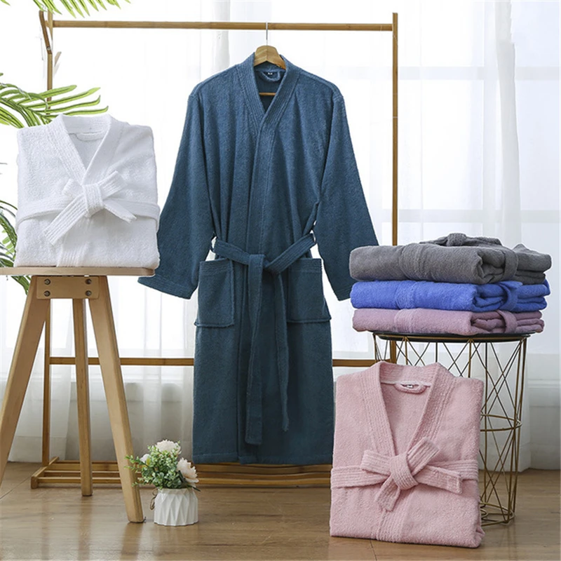 Robe Hotel Absorbent Bathrobe Feminine Nightgown Terry Material Simple Yukata Beauty Salon Robe Nightwear Autumn