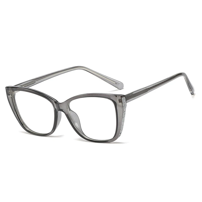 C4 Gray Clear Новые очки для женщин, модные очки кошачий глаз, оправа, блестящий гравий, стразы, оправа для близорукости, UV400 - Цвет оправы: C4 Gray Clear