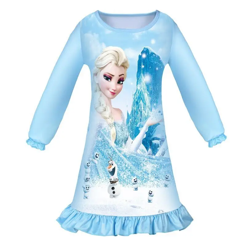 Платье для девочек с изображением Анны и Эльзы; ночная рубашка принцессы Снежной Королевы; детская одежда для сна с длинными рукавами; пижамы; одежда