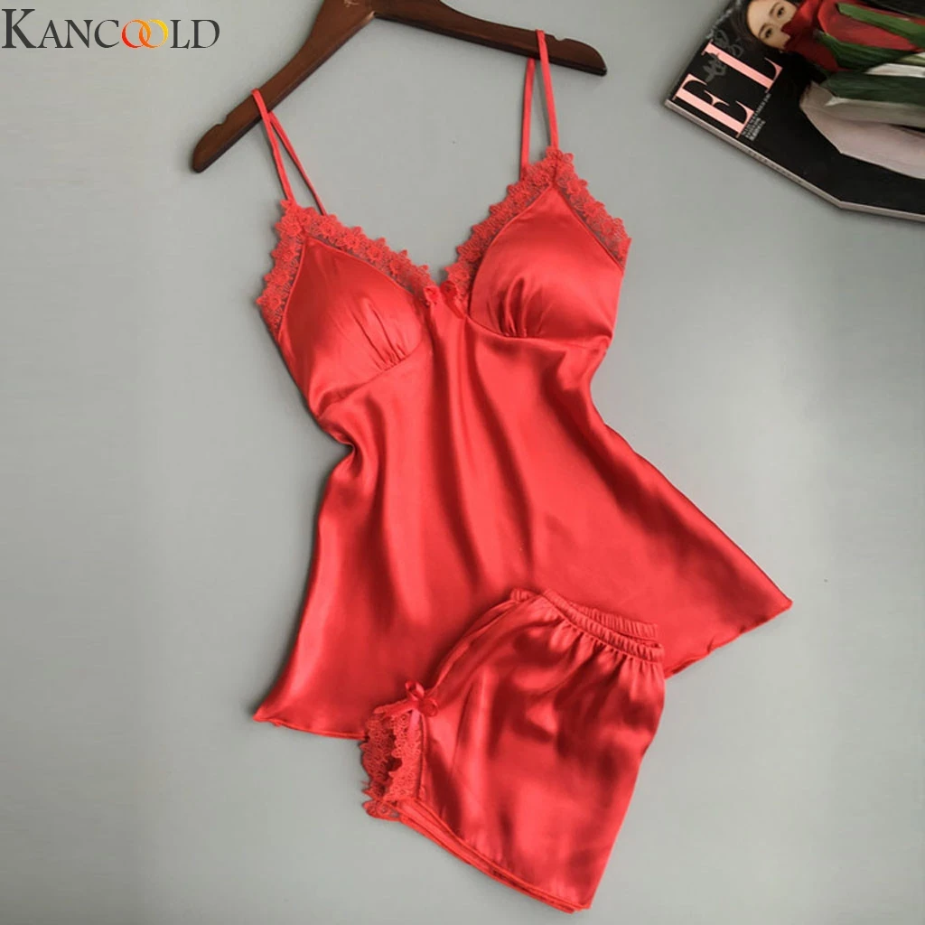KANCOOLD 2 шт. женское сексуальное белье Дамская однотонная Пижама кружевное нижнее белье полупрозрачное с открытой спиной мягкая бесшовная Удобная ночная рубашка