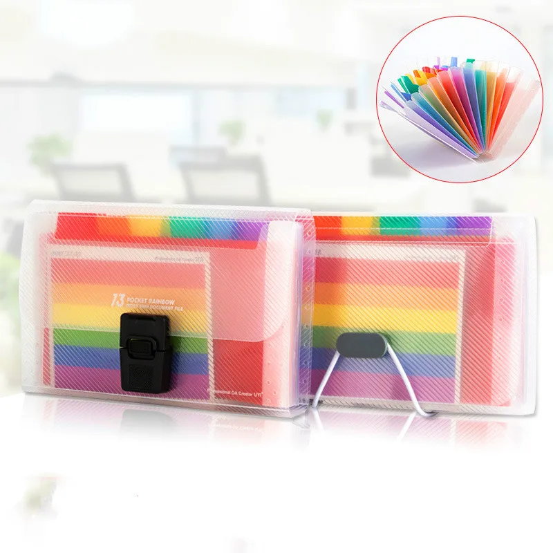 

13 Grids A6 Document Cute Rainbow Color Mini Bill Receipt File Bag Pouch Folder Organizer Office Supply