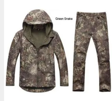 SNAKE green Тактическая водонепроницаемая куртка Мужская Уличная охотничья походная Водонепроницаемая камуфляжная Тактическая Военная флисовая куртка Униформа брюки костюмы - Цвет: SNAKE green