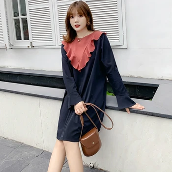 

TUHAO Ruffles Women Vintage Dress Flare Sleeve 4XL 3XL Female Plus Size Dress Streetwear Casual Vestidos Women Clothing TA1328