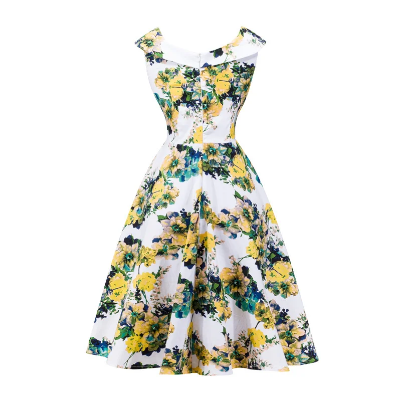 Kostlish A-Line Women Summer Dress Audrey Hepburn 50s 60s Floral Print Vintage Dress Women 2017 O-Neck Party Dresses Plus Size (20)