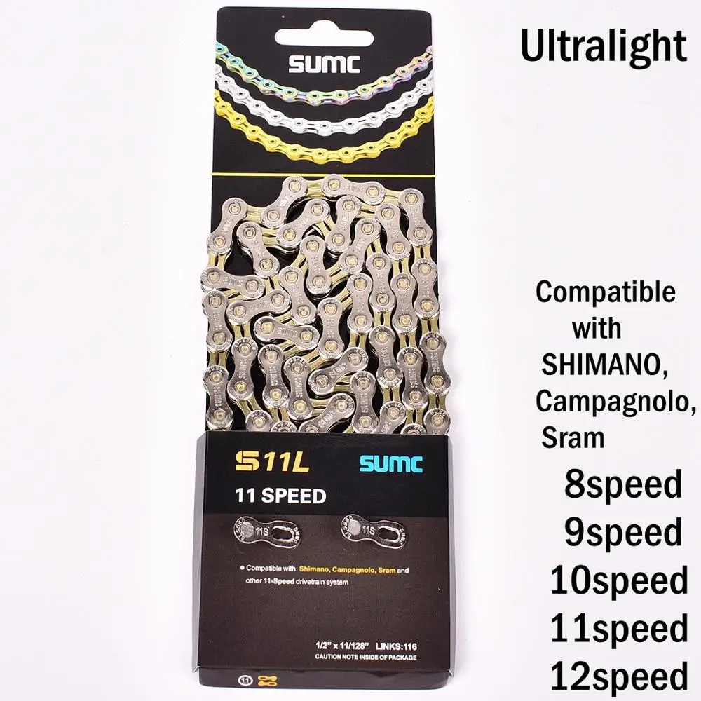 

2019~2020 NEW SUMC mountain road bicycle shifting chain 8 9 10 11 12-speed hollow ultra light gold chain 251g with missinglink