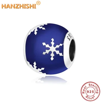 

925 Sterling Silver Snowflake Beads With Blue Enamel Fit Original pandora Charm Bracelet DIY Jewelry Making berloque