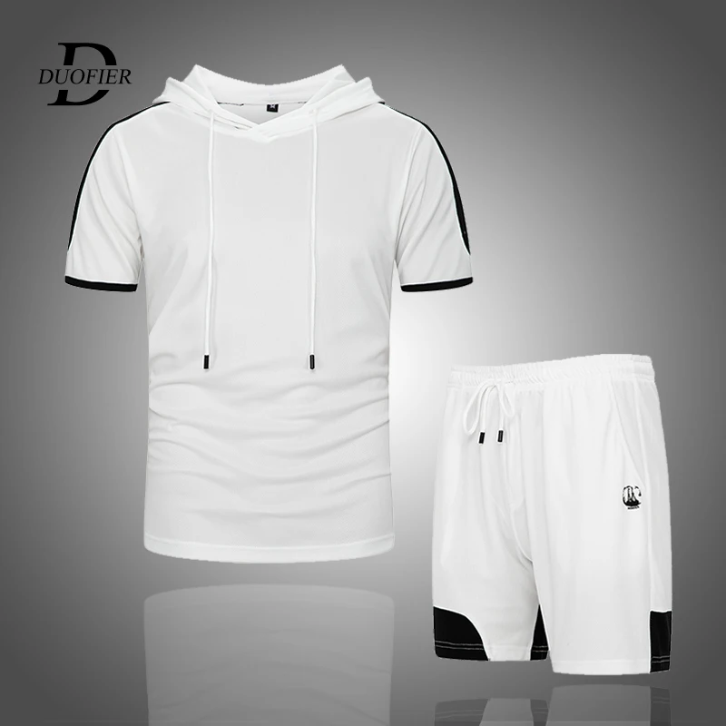 Hombre chándal de dos piezas conjunto ropa deportiva Casual de los hombres de moda camisetas conjunto trajes con capucha Sudadera Hombre pantalón corto Casual 2021 nuevo