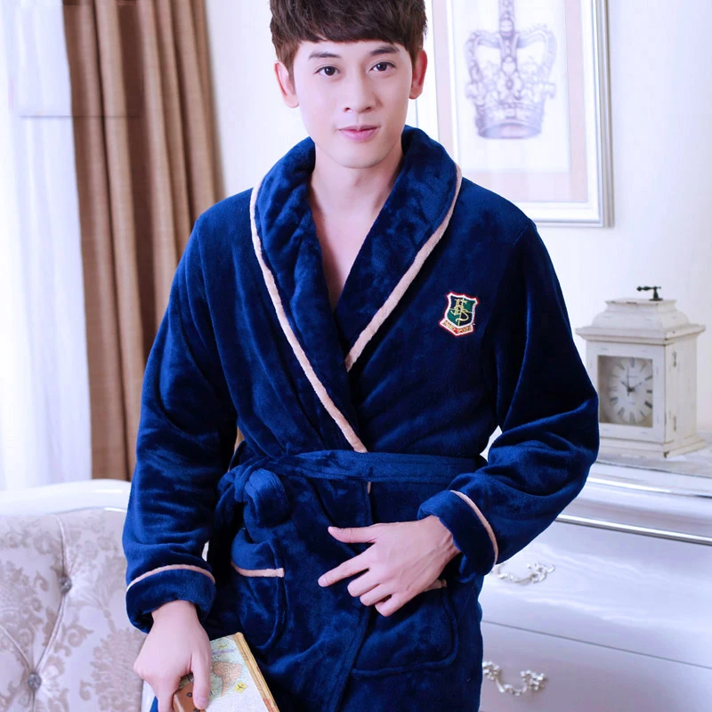 Мягкий халат мужской длинный халат зимний теплый коралловый флис мужской халат кимоно цветочный халат одежда для сна Одежда для дома, пижамы - Цвет: D