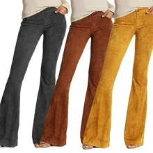 Женские брюки размера плюс, новые Замшевые брюки с низкой талией, одноцветные брюки с расклешенной подошвой, осенне-зимние модные повседневные винтажные брюки# A
