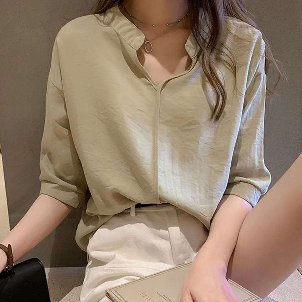 OL Autumn Long Sleeve Casual Loose Thin White Blouse Women Solid Color Shirt Female Pink Pullover Tops Plus Size 3XL 2019 Fall - 4.00022E+12