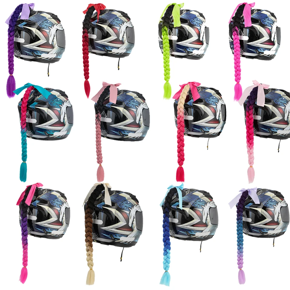 Motorcycle Helmet Braids Woman Wig 13 Colors Twist Dual Pigtail Ponytail With Sucker