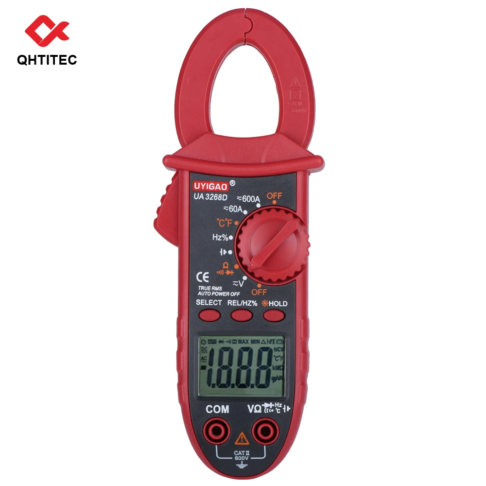 

QHTITEC UA3268D Precision Clamp Meter Digital Multimeter Auto-Ranging T-RMS 6000 Counts Voltage Tester Temperature Capacitance