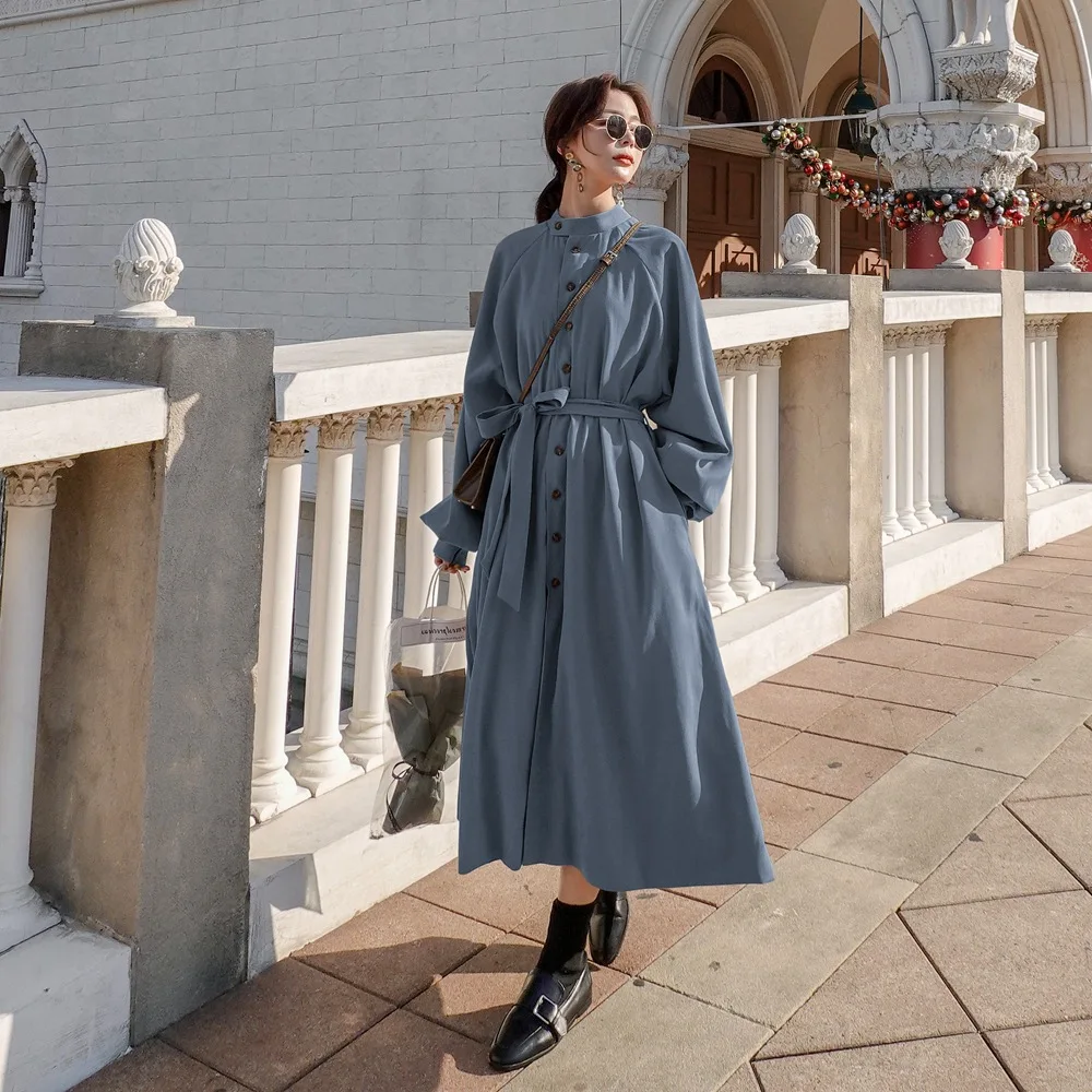 

Photo Shoot French Retro Laziness-Style Single-Breasted Waist Hugging Shirt Dress 2020 Spring New Style British Style Dress Wome