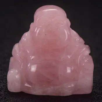 

1.5 inch Hand Carved Natural Rose Quartz Maitreya Happy Laughing Buddha Statue