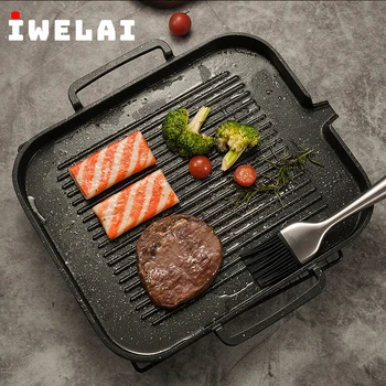 

IWELAI Household Frying Pan Non-Stick Frying Pan Slotted Barbecue Cast Iron Induction Cooker Oven 30X25cm