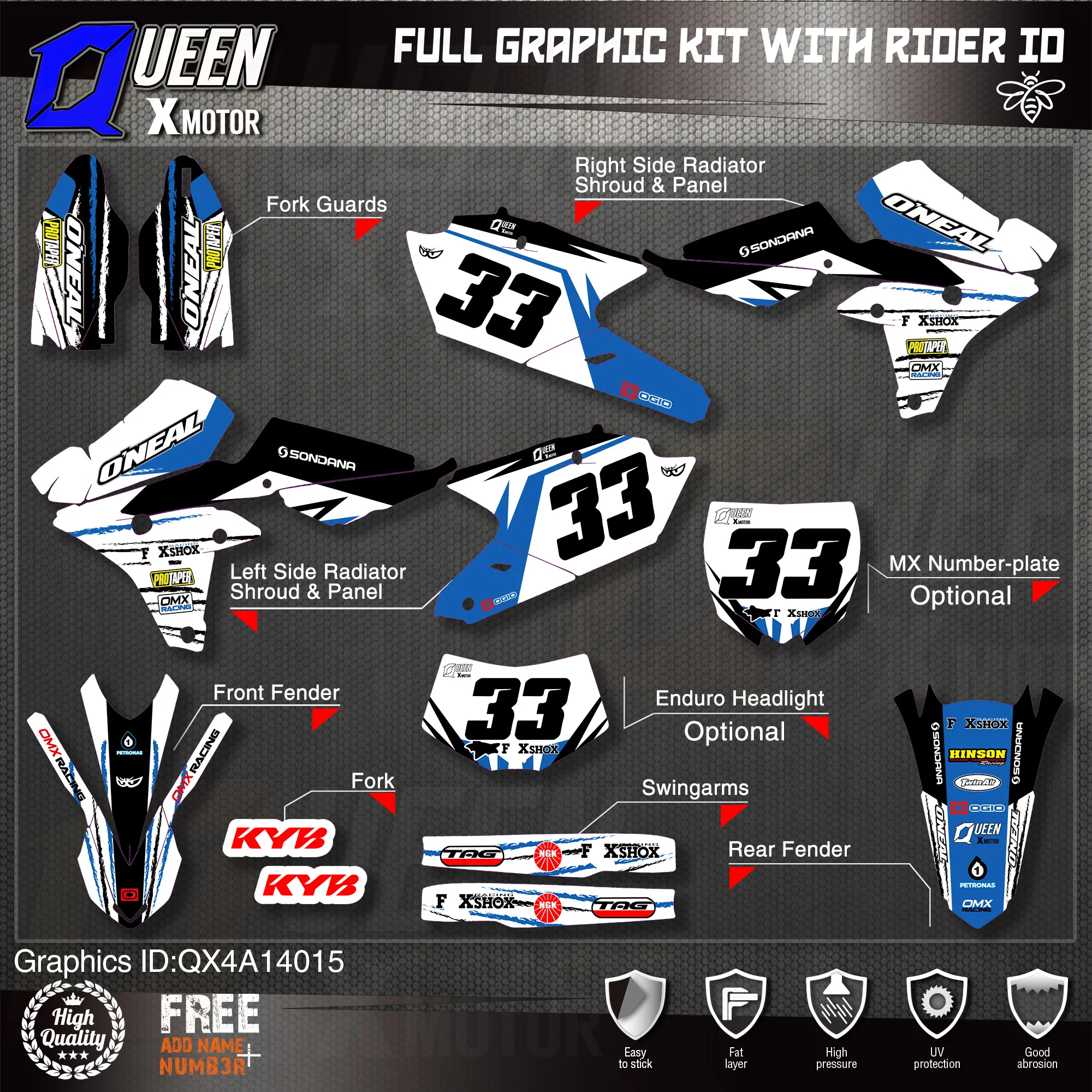 

QUEEN X MOTOR Custom Team Graphics Backgrounds Decals 3M Stickers Kit For YAMAHA 14-18YZ250F 15-18YZ250FX WRF250 14-17YZ450F 015
