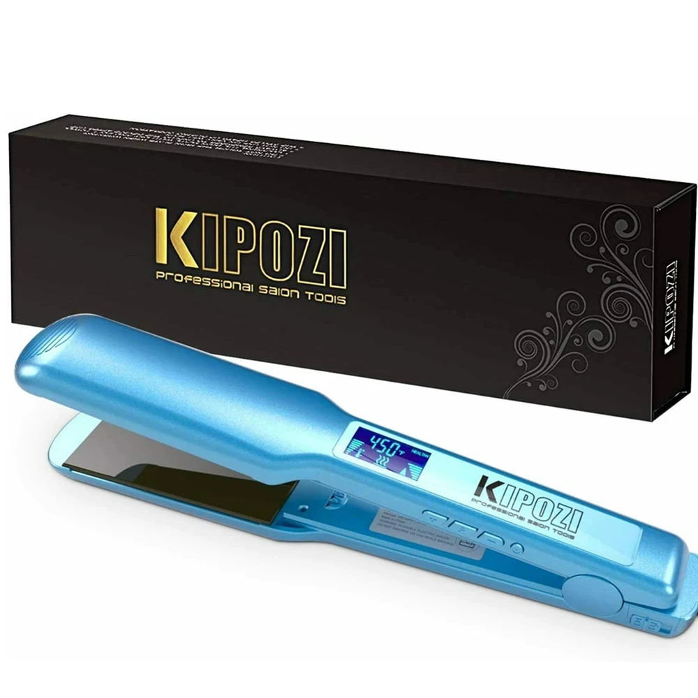

KIPOZI Pro Nano Titanium Flat Iron Hair Straightener with Digital LCD Display Dual Voltage Instant Heating Curling Iron 360