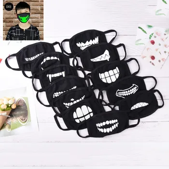 

1pc Black Noctilucent Face Mask Anti-dust Cartoon Mouth Face Mask Unisex Cotton Facial Protective Cover Masks 20 Style