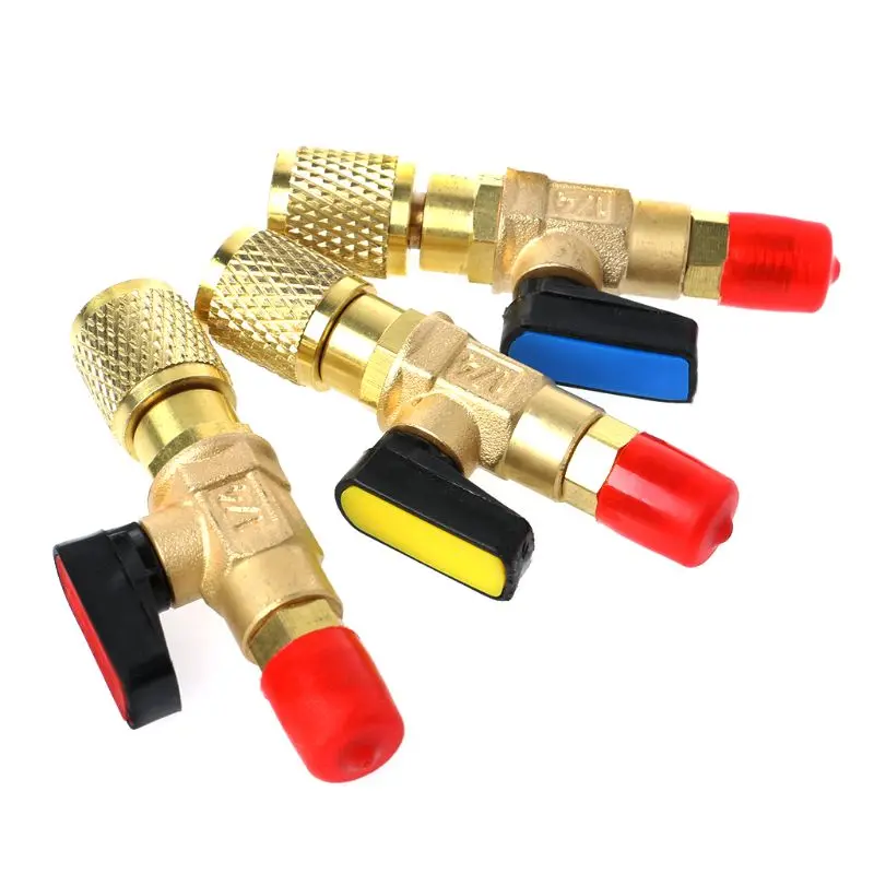 Refrigerant and Flourine Safety Valve, 1/4" Male To 1/4" Female SAE-R22 Refrigerant Straight Ball Valve AC Charging