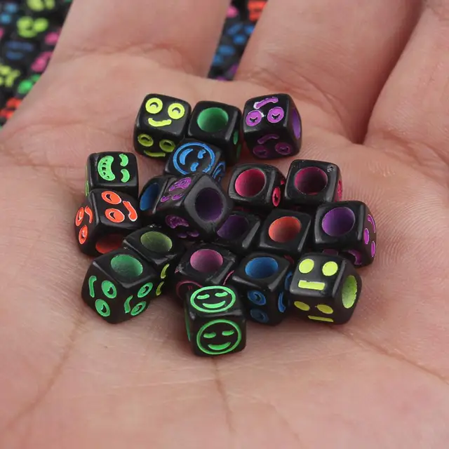 Mixed Letter Acrylic Beads Round Flat Alphabet Digital Cube Loose Spacer Beads For Jewelry Making Handmade Diy Bracelet Necklace 6x6mm Smile