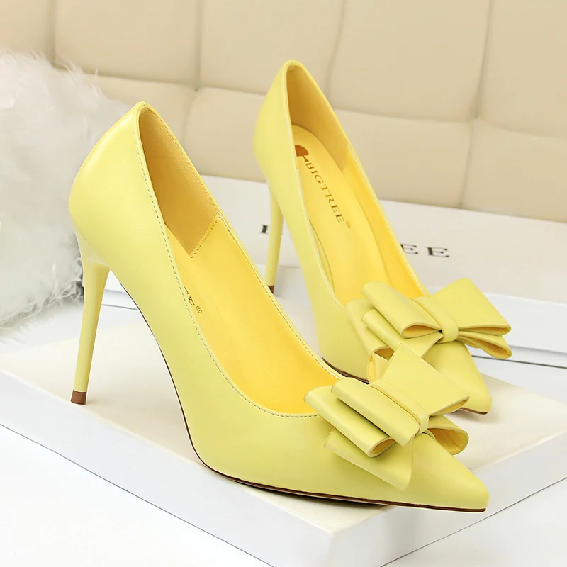 

Fashion Delicate Sweet Bowknot High Heel Shoes Female Pointed Women Pumps Pointed Toe thin Dress Shoes