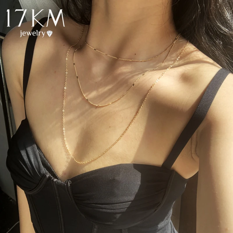 17KM Punk Gold Multilayered Thin Chain Necklace For Women Fashion Three Layers Snake Choker 2021 Sexy Jewelry | Украшения и
