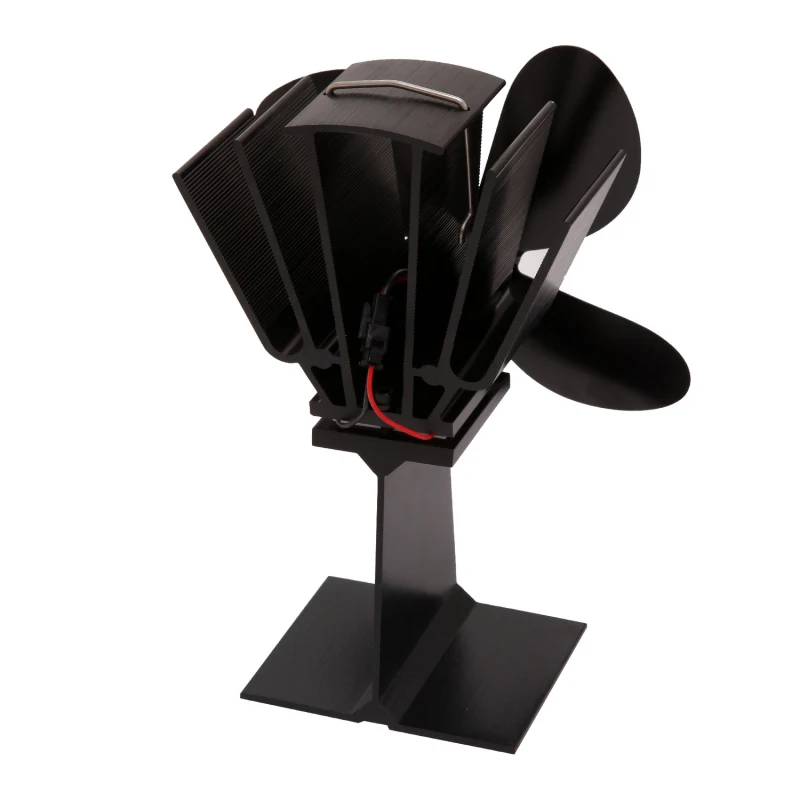 Black Fireplace 4 Blade Heat Powered Stove Fan Log Wood Burner Eco Friendly Quiet Fan Home Efficient Heat Distribution