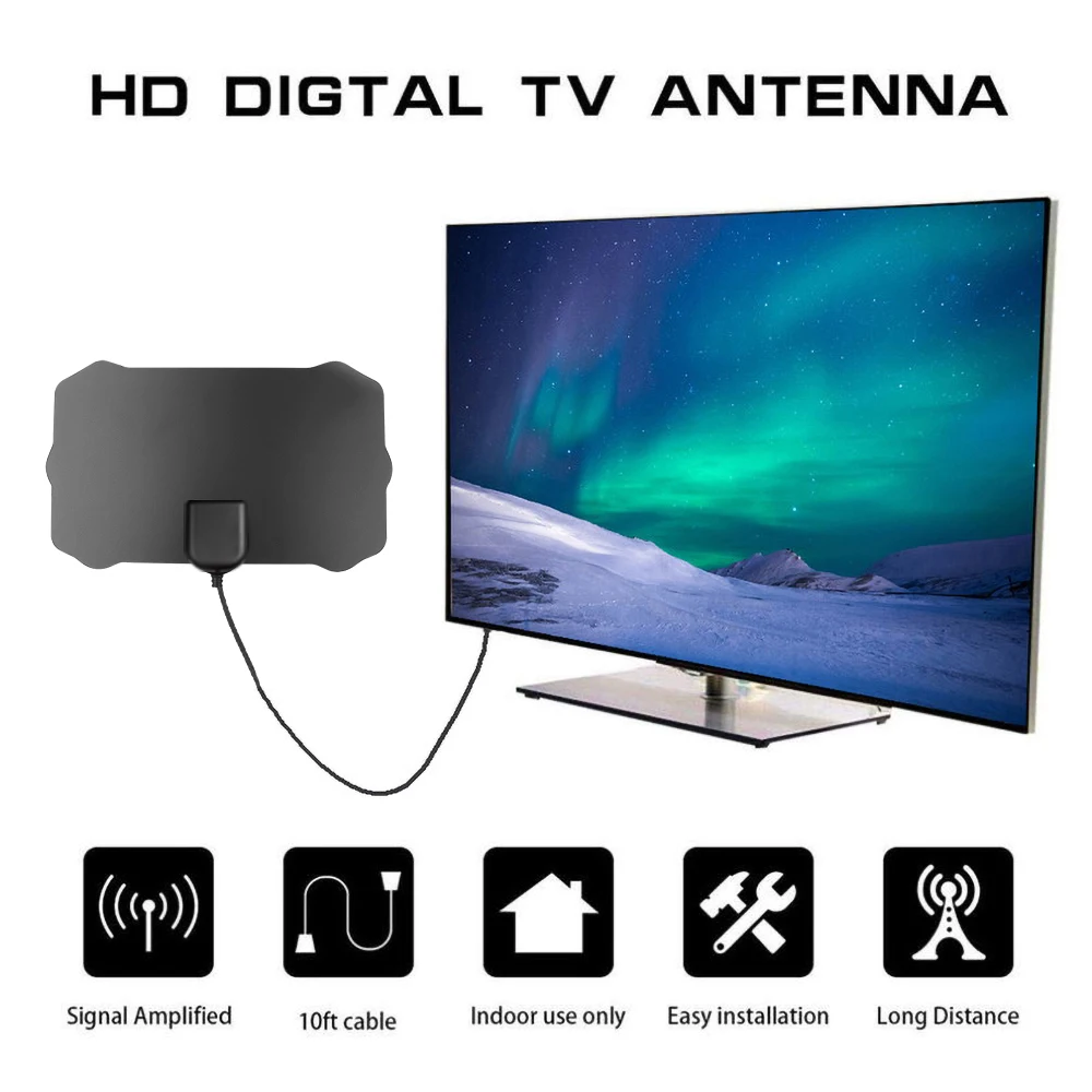 Digitale TV-Antenne für den Innenbereich, 200 Meilen Reichweite, 4K HDTV Digital 1080p TV-Antenne, Signalempfänger, Verstärker, Booster