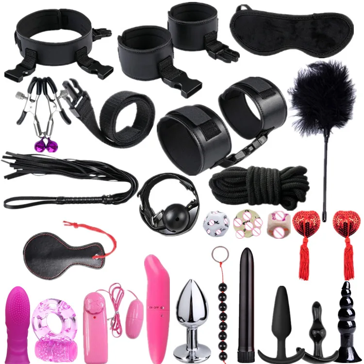 High quality BDSM  Genuine Leather Bondage Set Fetish Handcuffs Collar Gag Whip Erotic Sex Toys For Women Couples Adult Games