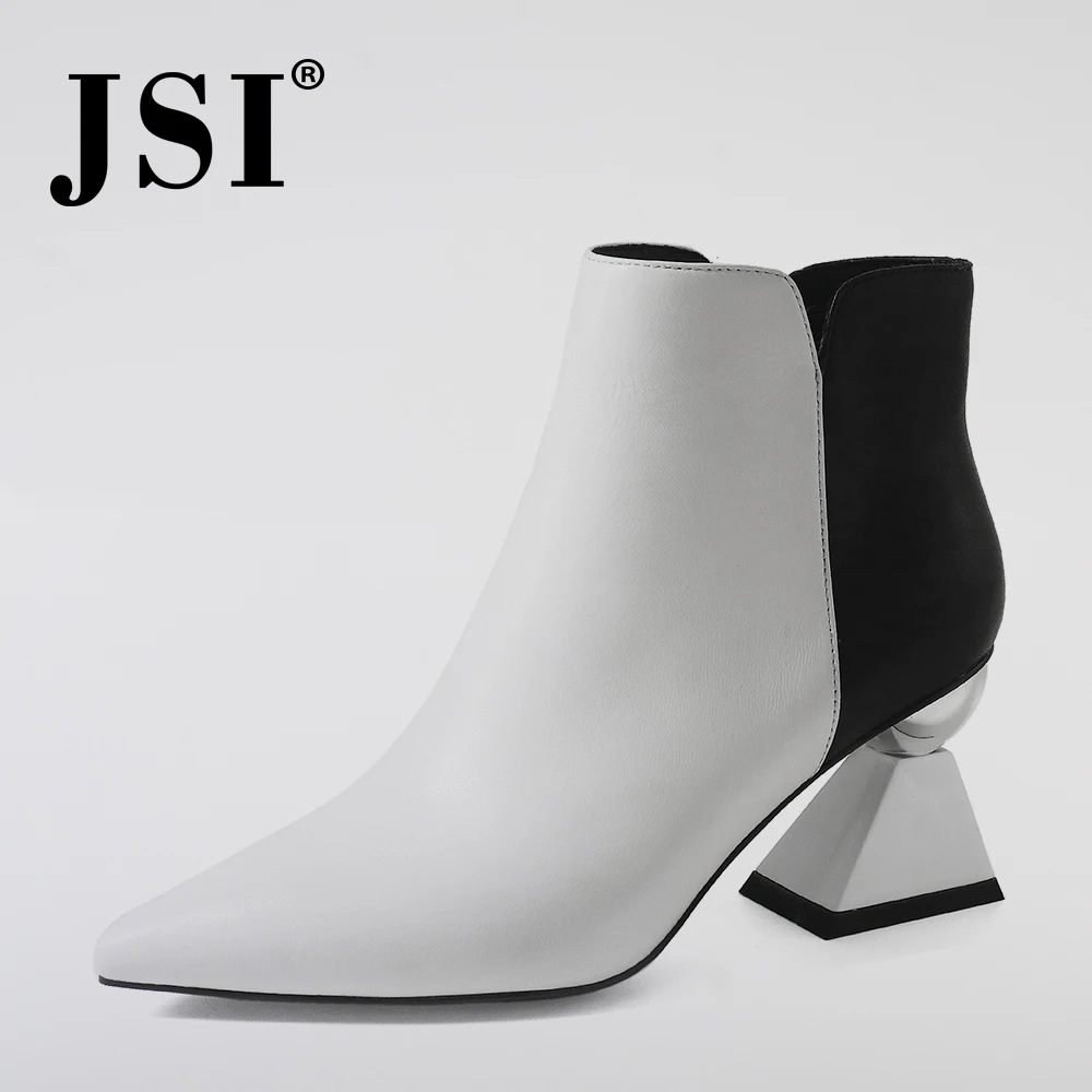JSI/женские ботильоны из натуральной кожи; зимняя разноцветная Классическая обувь на молнии; женские ботинки ручной работы с острым носком на квадратном каблуке; JC428
