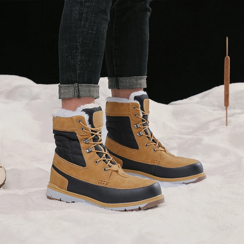 

Mens Walking Shoes Winter Warm Plush Fur Snow Boots Men Ankle Boot Quality Motorcycle Boot Waterproof Men's Boots Big Size