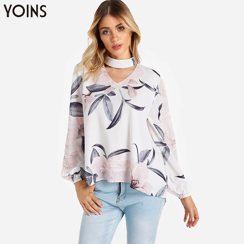 YOINS элегантная богемная Цветочная блузка с вырезами открытыми плечами разрезом