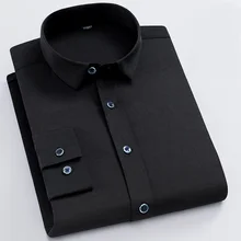 Новая эластичная однотонная блуза с длинным рукавом для мужчин, облегающие деловые рубашки в повседневном стиле, не гладить, легко ухаживать, не садится без нагрудного кармана