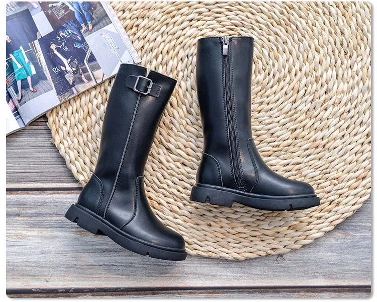 Kids Princess shoes Non-slip Children Boots PU leather Waterproof Winter Boots New Girls Genuine Wool Warming boots baby boots