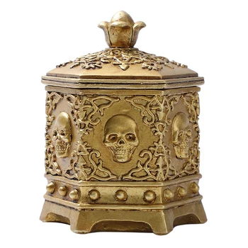 

1Pc Stylish Golden Skeleton Jewelry Box Hexagonal Gold Watches Box Portable Trinkets Storage Household Storage Box