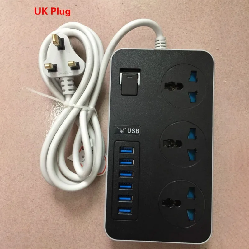 Стандарт США/Великобритании/ЕС разъем питания 3 розетки 6 usb портов зарядное устройство Быстрая Зарядка адаптер с переключателем универсальный протектор зарядки