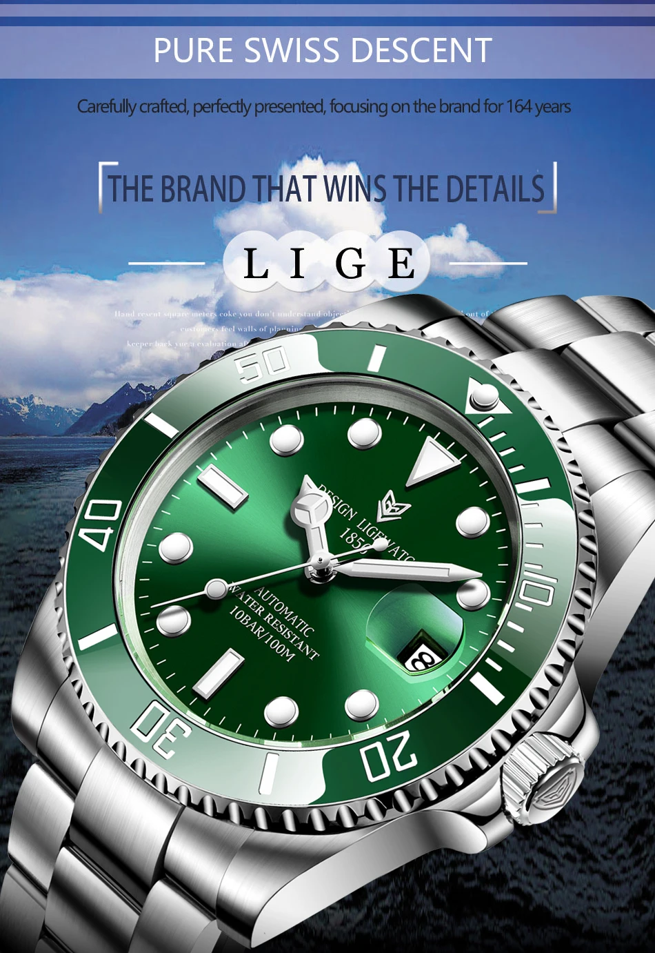 2022 LIGE Watch Men Automatic Mechanical Tourbillon Clock Fashion Sapphire Glass 316L Steel 100 Waterproof Watches NH35 Movement