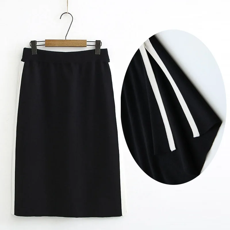 Женская новая весенняя зимняя облегающая трикотажная юбка контрастного цвета из кусков, сексуальная высокая талия, боковое разрезное
