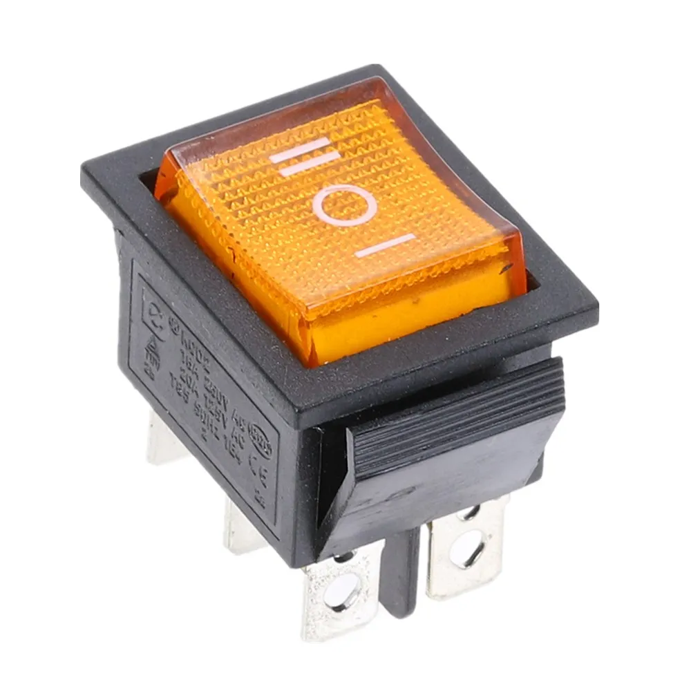 KCD2 Rocker Switch On-Off-On Power Switch 3 Position 6 Pins With Light 16A 250VAC/ 20A 125VAC - Цвет: Yellow