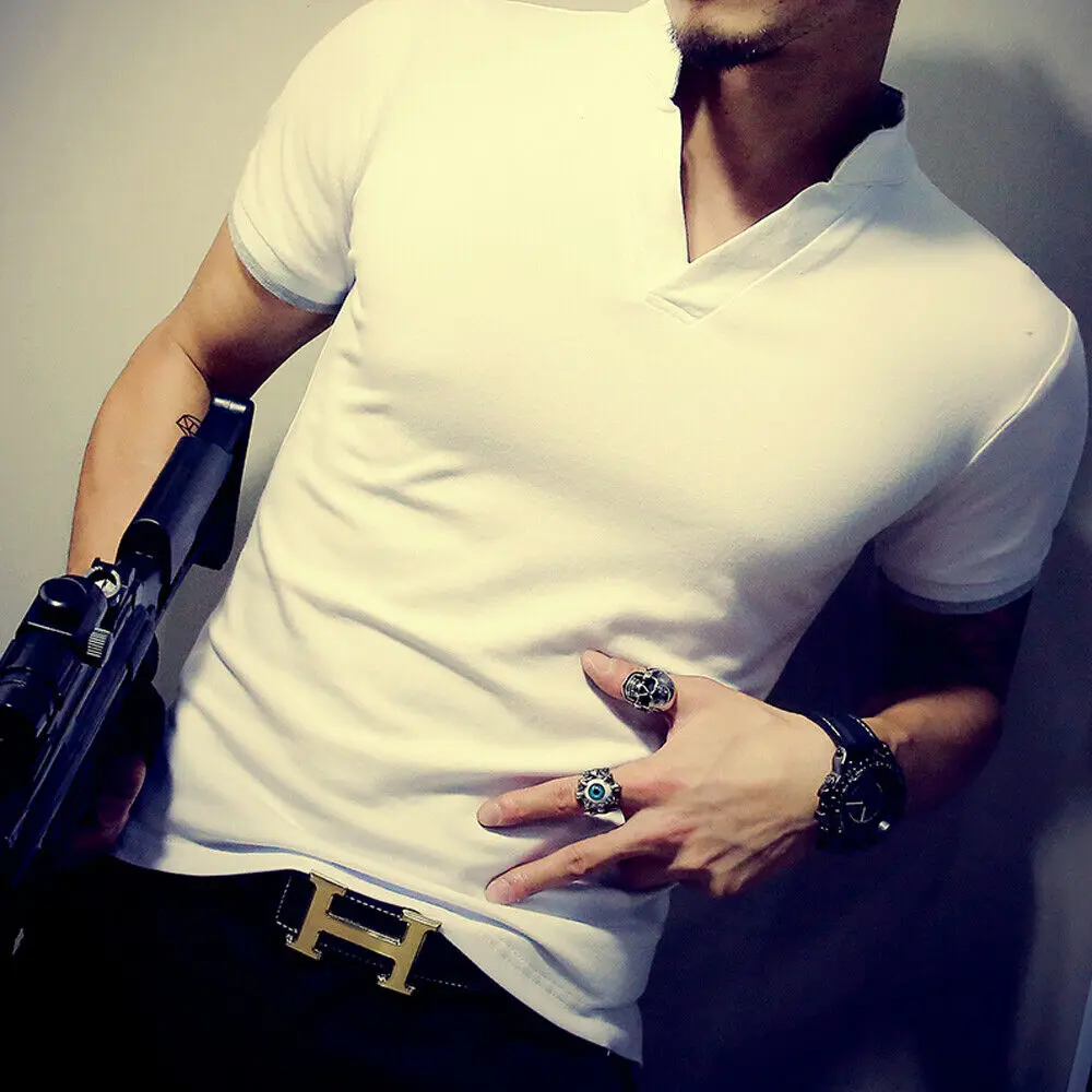 

Mens Slim Fit Short Sleeve V-Neck Casual Jersey T-Shirt Tops Gym Muscle Tee T Shirt Summer Men Tops