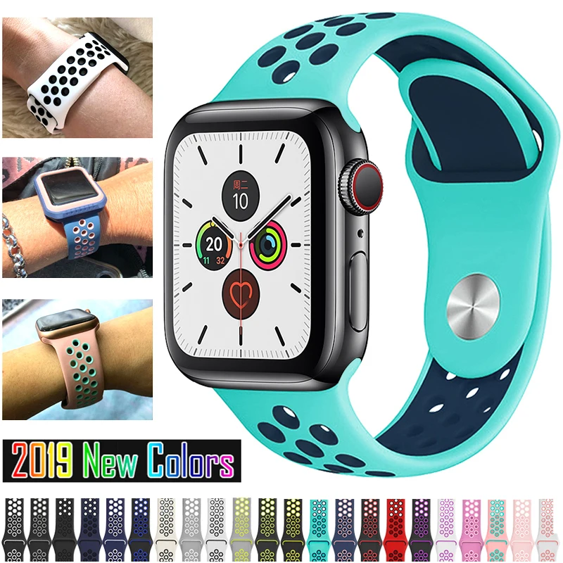 Эластичный дышащий Силикон Спортивный ремешок для apple watch с 42 мм 38 мм 44 мм 40 мм запястье, apple серии 4/3/2/1 Универсальный