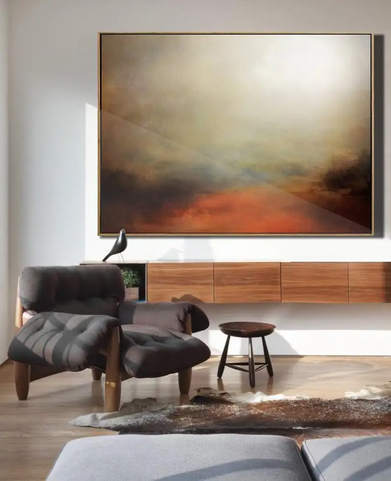Minimalist Abstract Painting Of The Sky Large Wall Art Landscape Oil Convergent Sea | Дом и сад