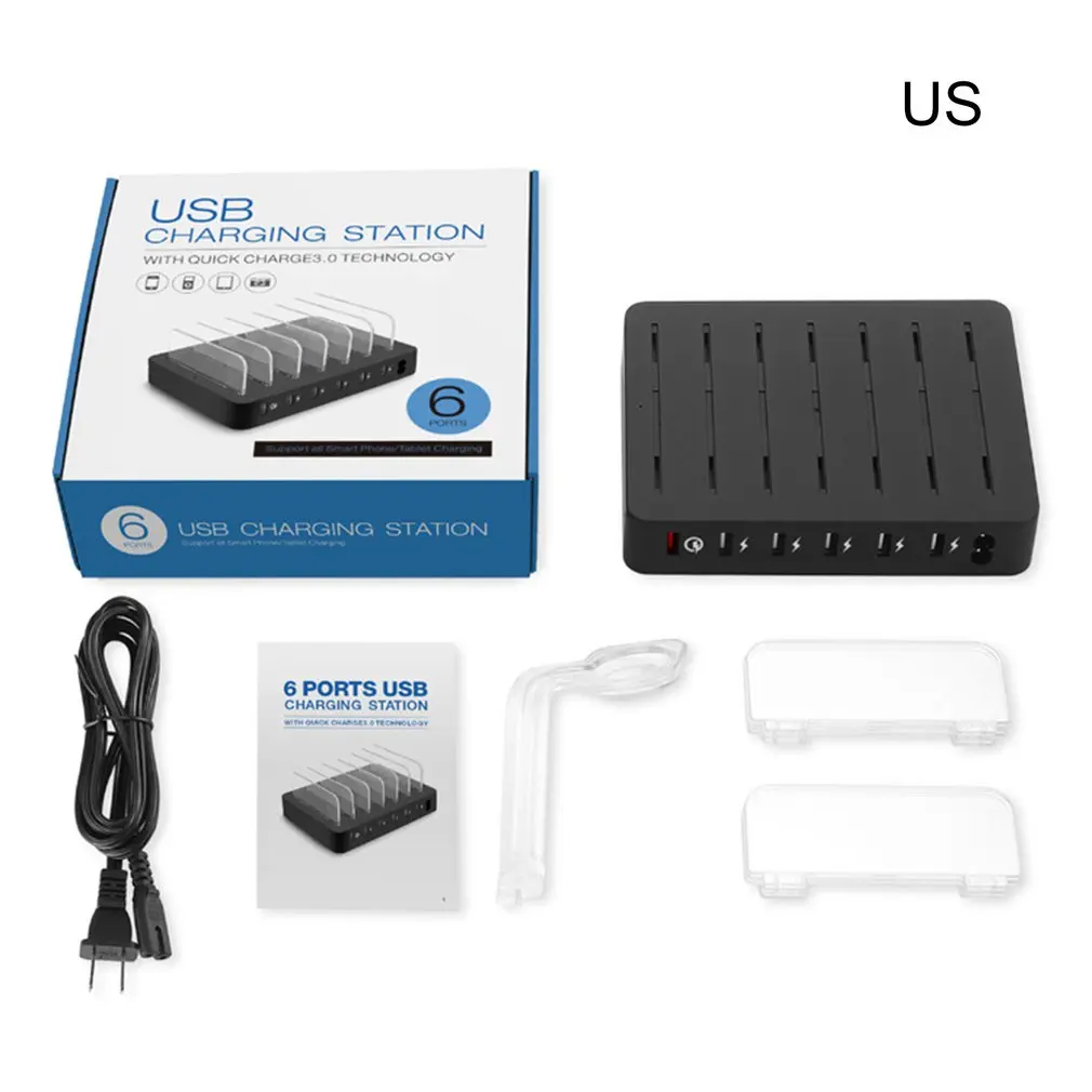 Быстрая многопортовая зарядная док-станция, 6 портов USB Настольная зарядная станция, адаптер питания для всех телефонов, планшетов, часов и т. д