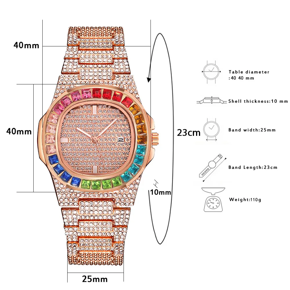 Diamond Watch for Men Top Brand for Men Luxury Iced Out Gold Watch Bracelet Hip Hop Jewelry  Relogio Masculino Women Mens Watch